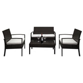 HAOYYE 4 Piece Outdoor Patio Rattan Sofa Set with 2 Arm Chairs, 1 Loveseat and Tempered Glass Coffee Table, Brown Gradient Wicker Furniture with Cushions for Garden Balcony Backyard Deck